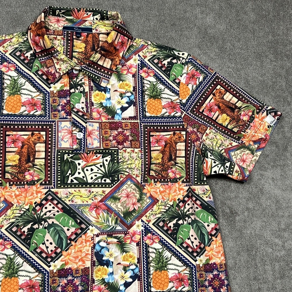 Mens Golf Polo Shirt Sz 2XL Tropical Patchwork Performance Stretch USA Made $98